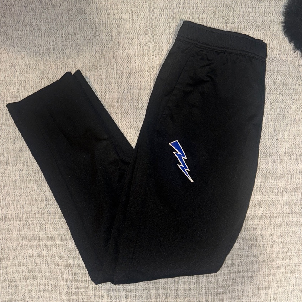 Black Jogger Pants with Blue Lightning Bolt